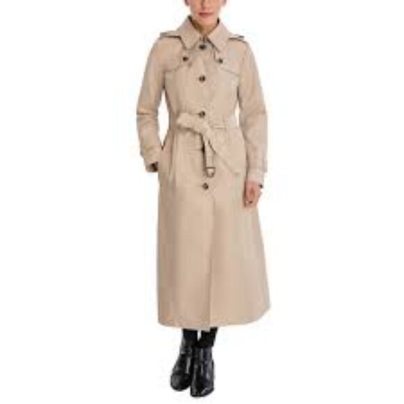 NWT- LONDON FOG SINGLE BREASTED LONG TRENCH COAT WITH EUPAULETTES AND BELT - Picture 5 of 11